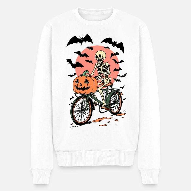 Squelette à vélo avec citrouille - Pull Premium bio Homme - blanc