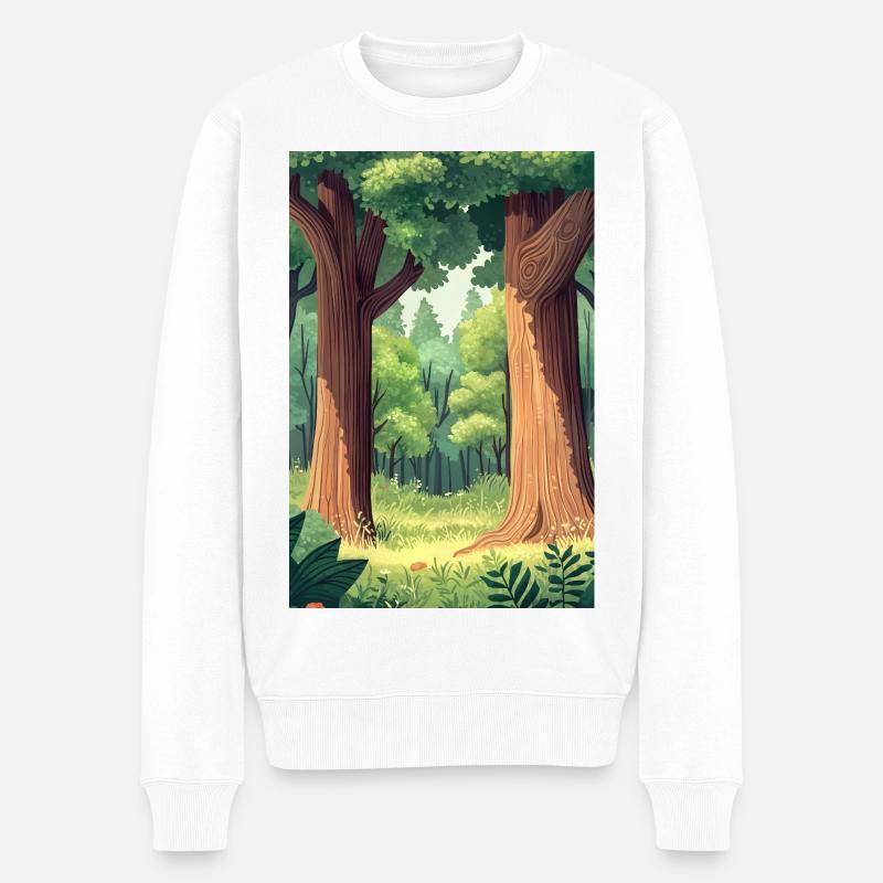 Waldlandschaft Illustration Poster - Männer Premium Bio Pullover - Weiß