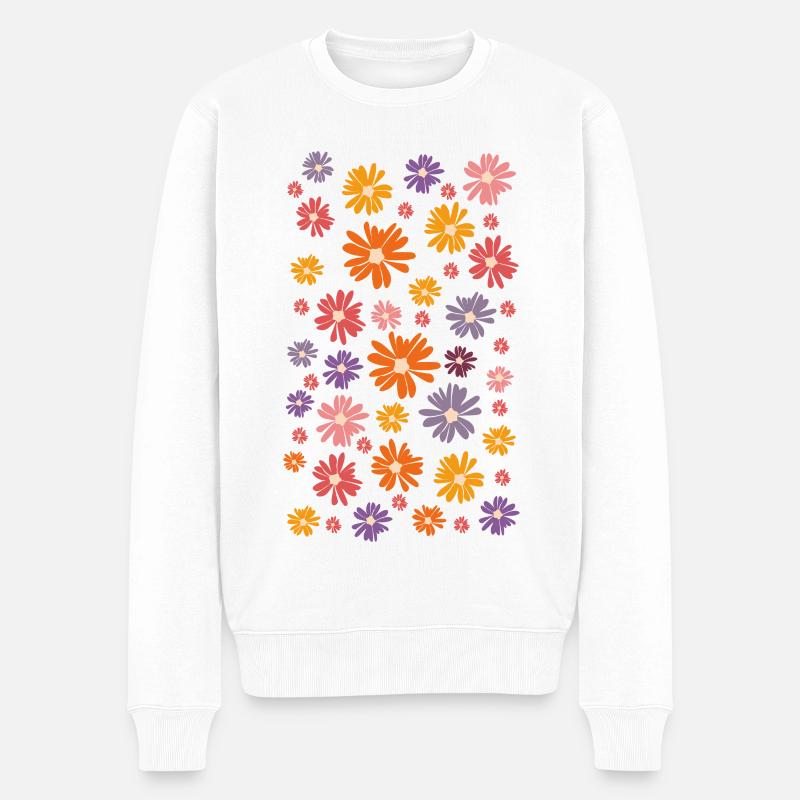 Buntes Blumenmeer - Gänseblümchen Daisy Margeriten - Männer Premium Bio Pullover - Weiß