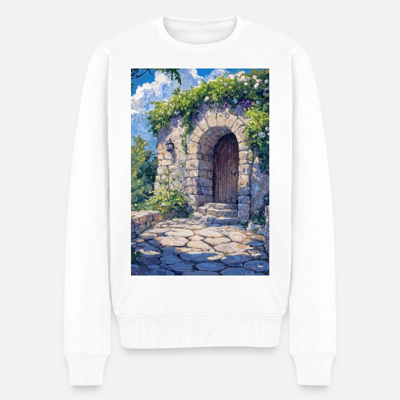 Blumiges Haus - Männer Premium Bio Pullover - Weiß