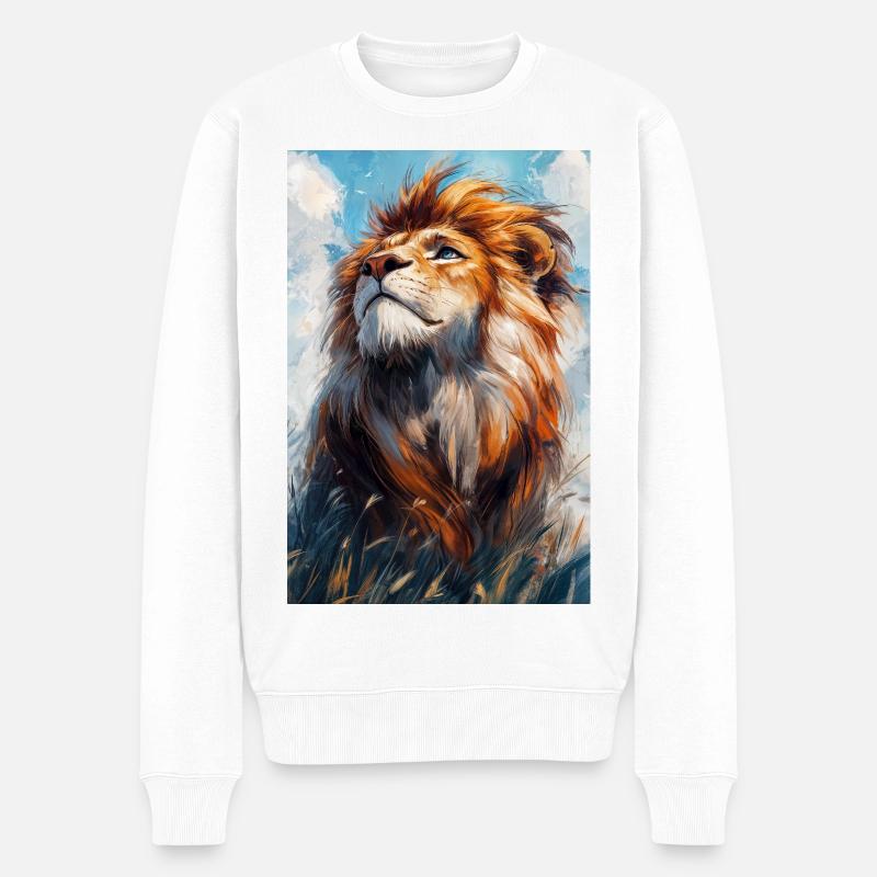 Illustration eines Löwen - Männer Premium Bio Pullover - Weiß