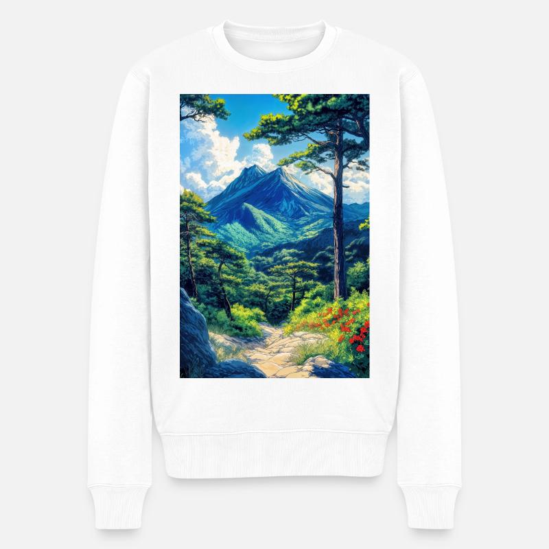 Illustration einer Naturlandschaft - Männer Premium Bio Pullover - Weiß