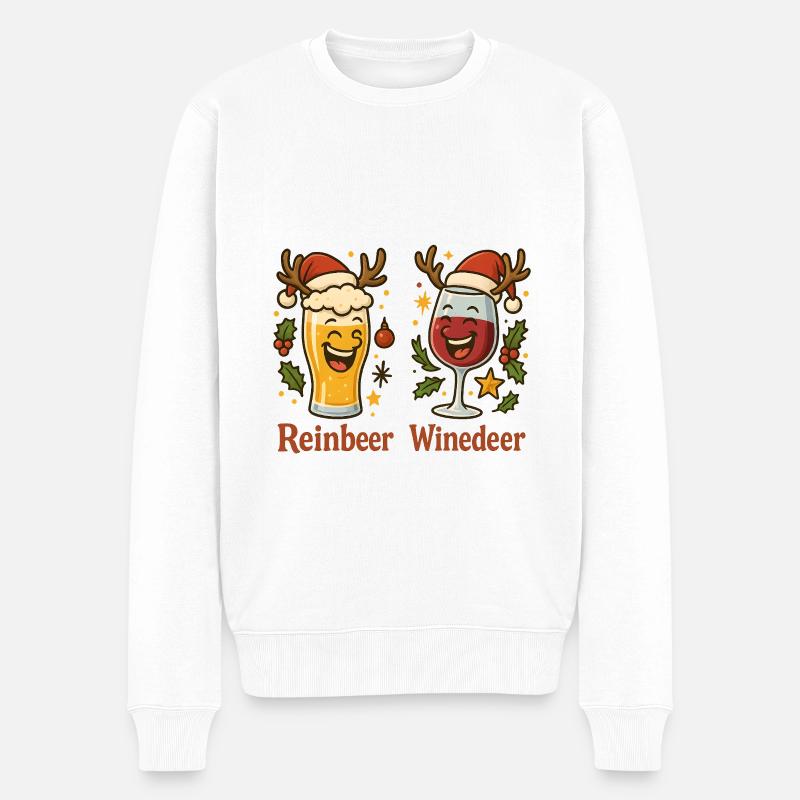 Regenbier und Weindeer Weihnachtsduo - Männer Premium Bio Pullover - Weiß