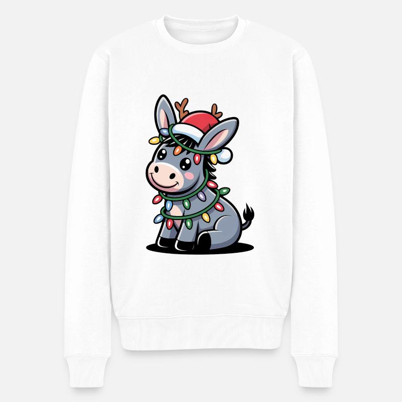 Esel Elfe Weihnachten - Männer Premium Bio Pullover - Weiß