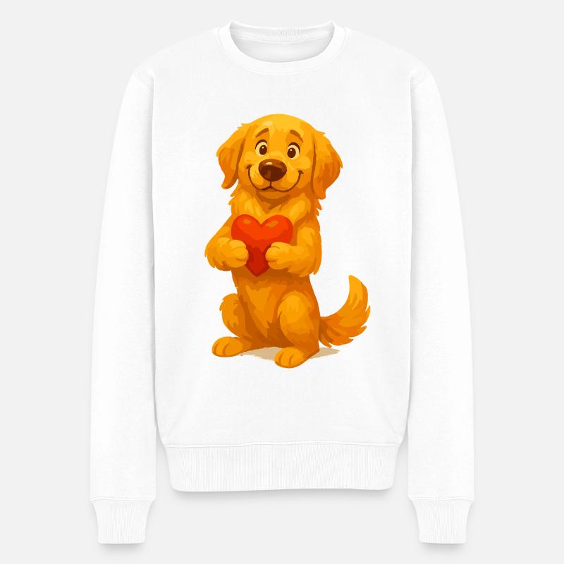 Golden Retriever Cartoon mit Herz - Männer Premium Bio Pullover - Weiß