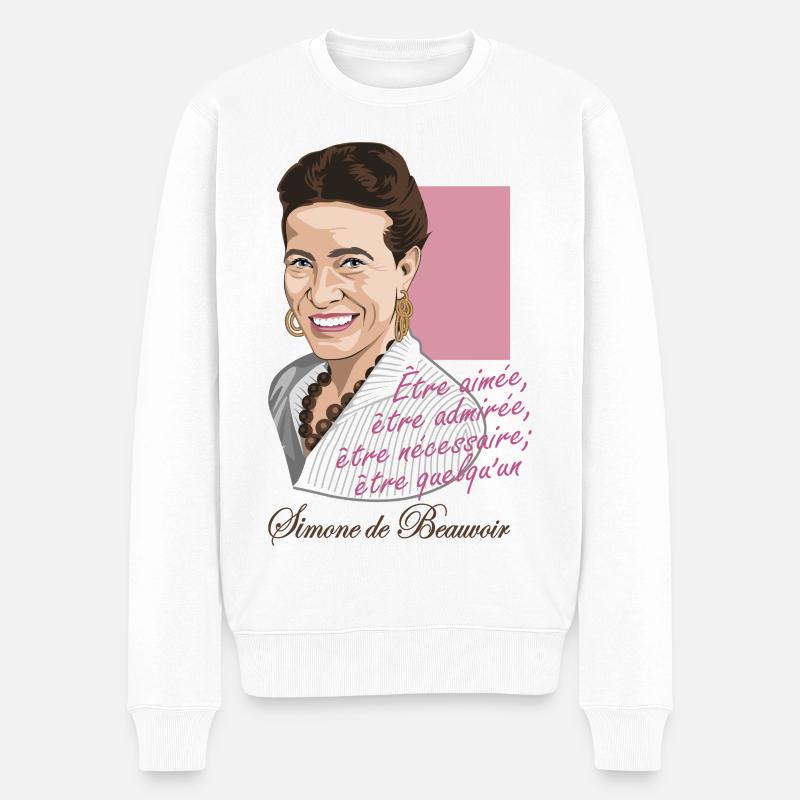 Simone de Beauvoir, Philosophin - Männer Premium Bio Pullover - Weiß
