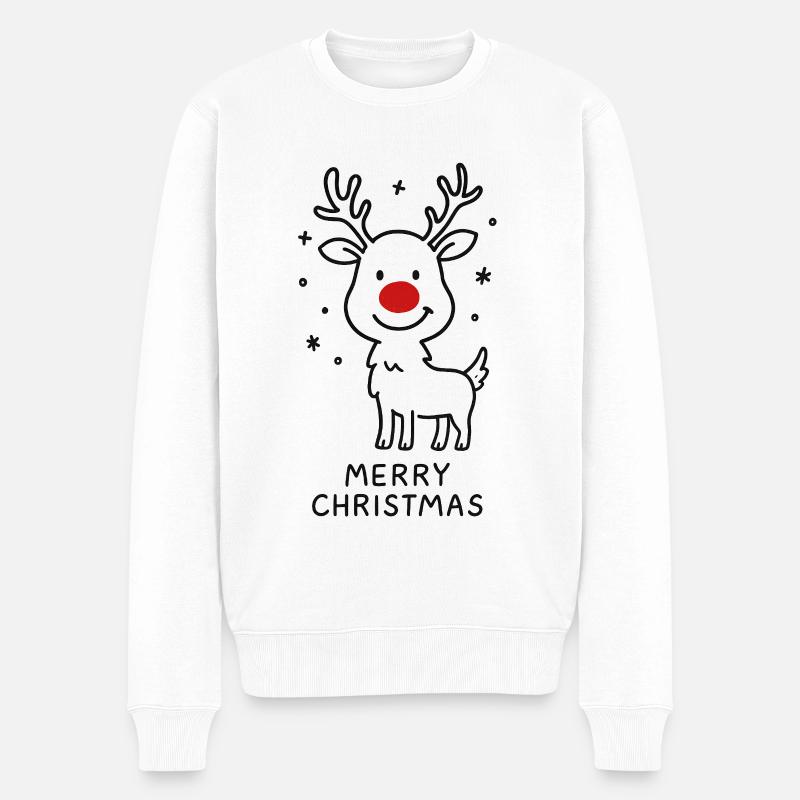 Rentier Rudolph Merry Christmas - Männer Premium Bio Pullover - Weiß