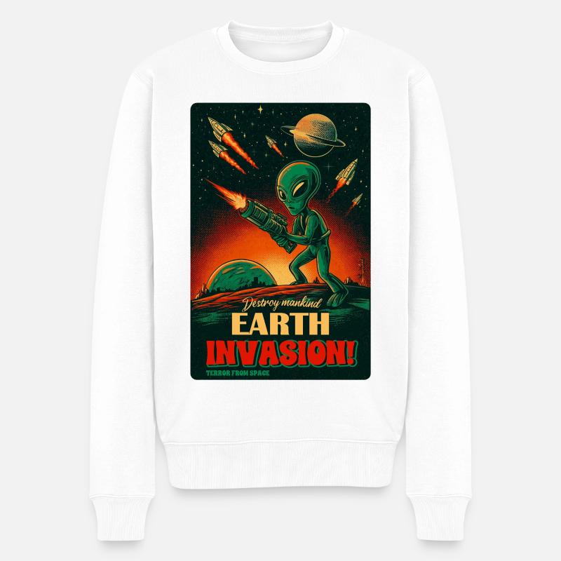 Alienischer ErdInvasion RetroPoster - Männer Premium Bio Pullover - Weiß