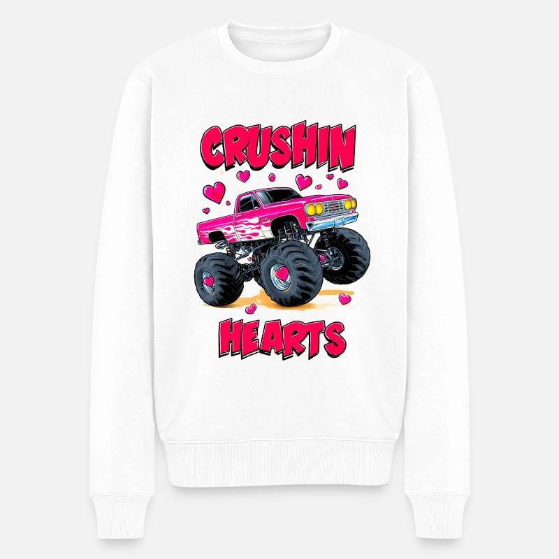 Crushin Hearts Monster Truck - Männer Premium Bio Pullover - Weiß