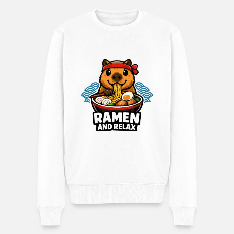 Ramen and Relax Capybara - Männer Premium Bio Pullover - Weiß