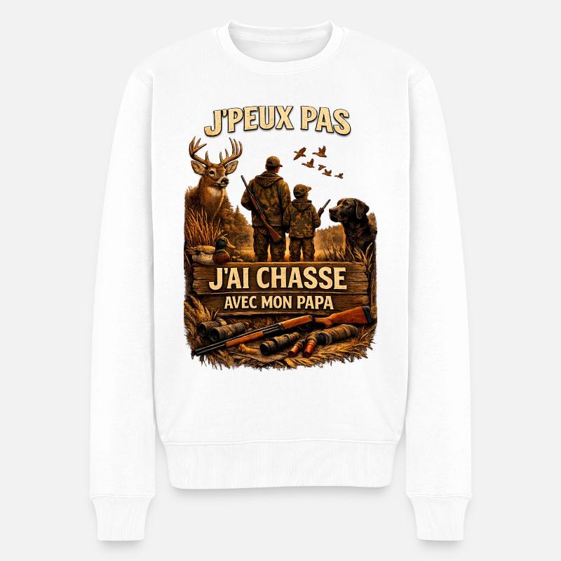 Jagd mit Vater-Sohn-Duo Papa - Männer Premium Bio Pullover - Weiß