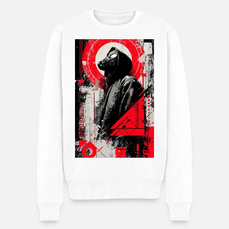 Gasmaske im Geometrie Stil - Männer Premium Bio Pullover - Weiß