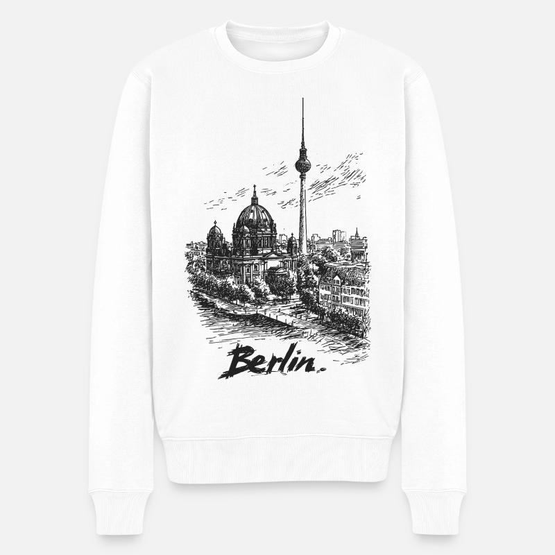 Berliner Skyline Silhouette - Männer Premium Bio Pullover - Weiß