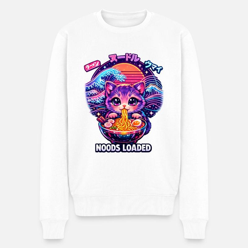 Ramen Katze Kanagawa - Männer Premium Bio Pullover - Weiß