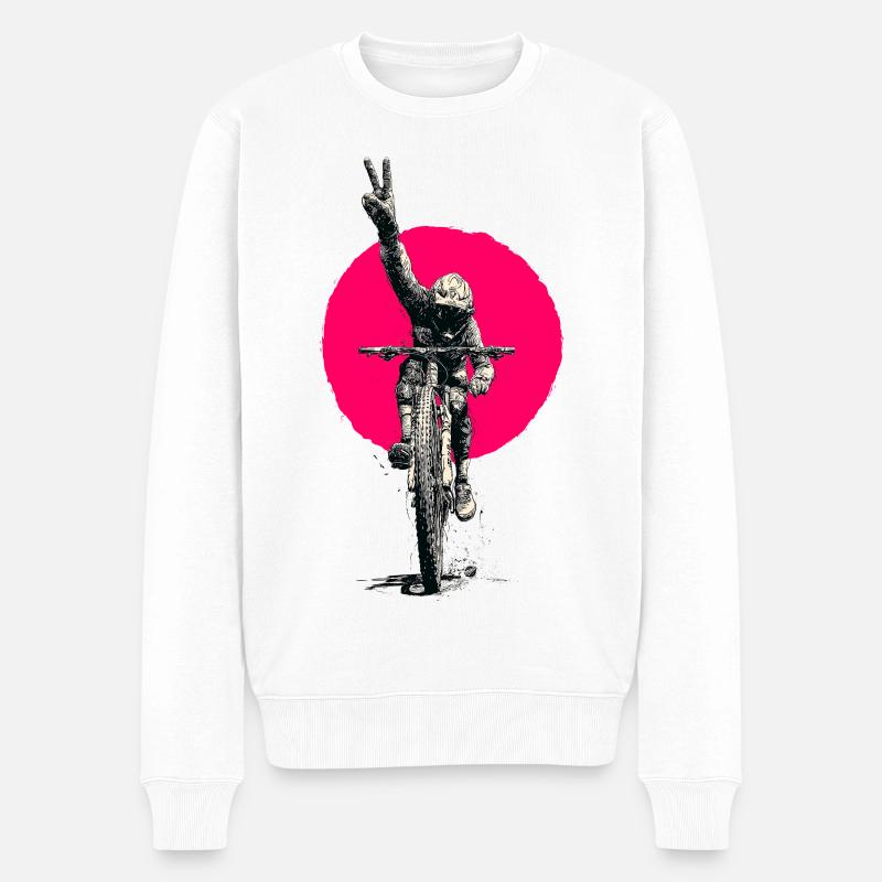 Motocross Peacezeichen Neon Rosa - Männer Premium Bio Pullover - Weiß