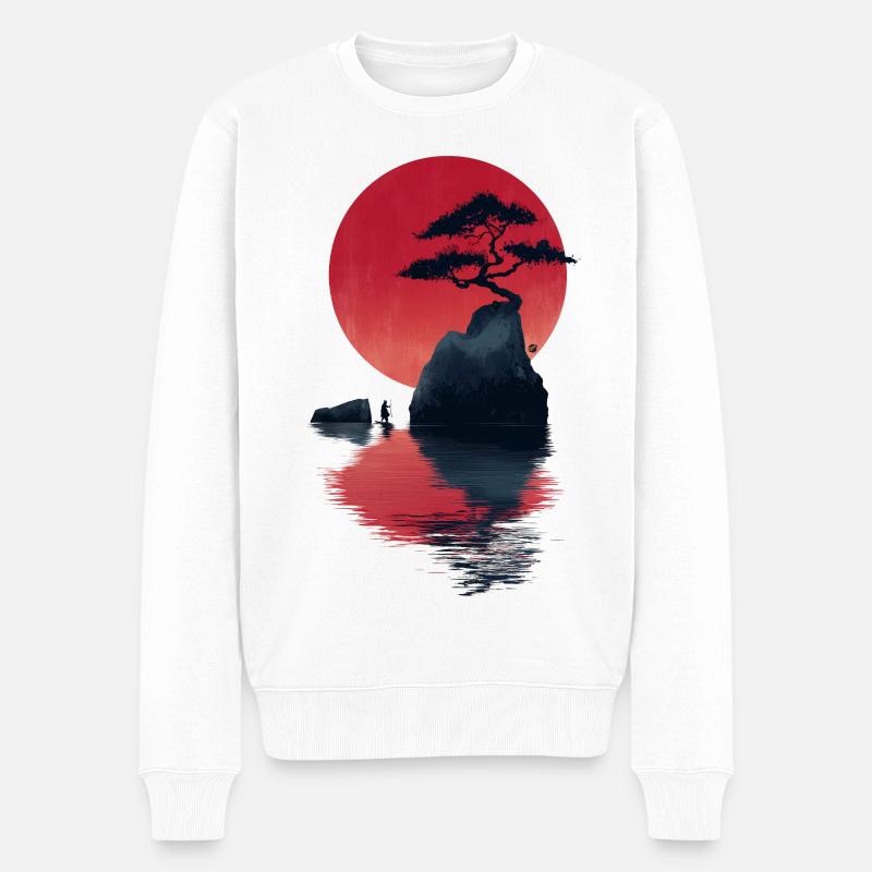 Roter Zen Sonnenuntergang Insel - Männer Premium Bio Pullover - Weiß