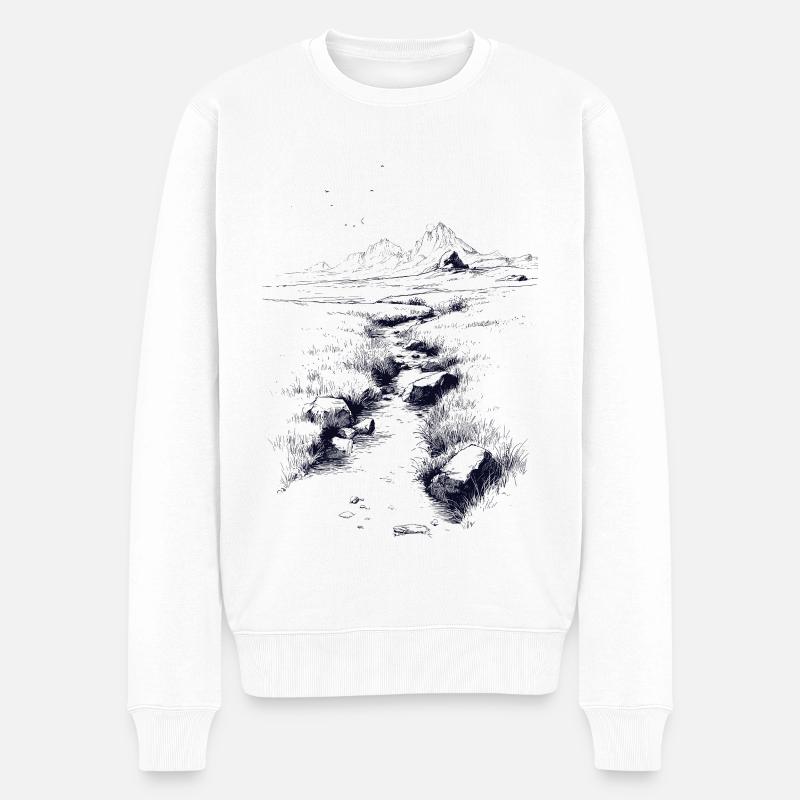 Nachtlandschaft am Bergsee - Männer Premium Bio Pullover - Weiß