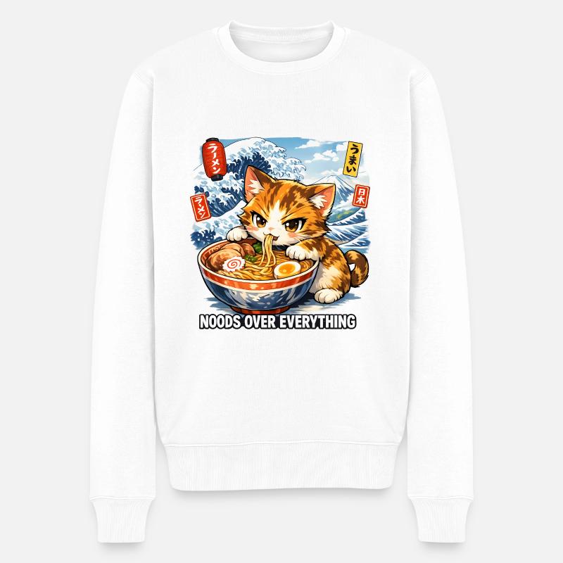 Ramen Kawaii Katze Anime - Männer Premium Bio Pullover - Weiß