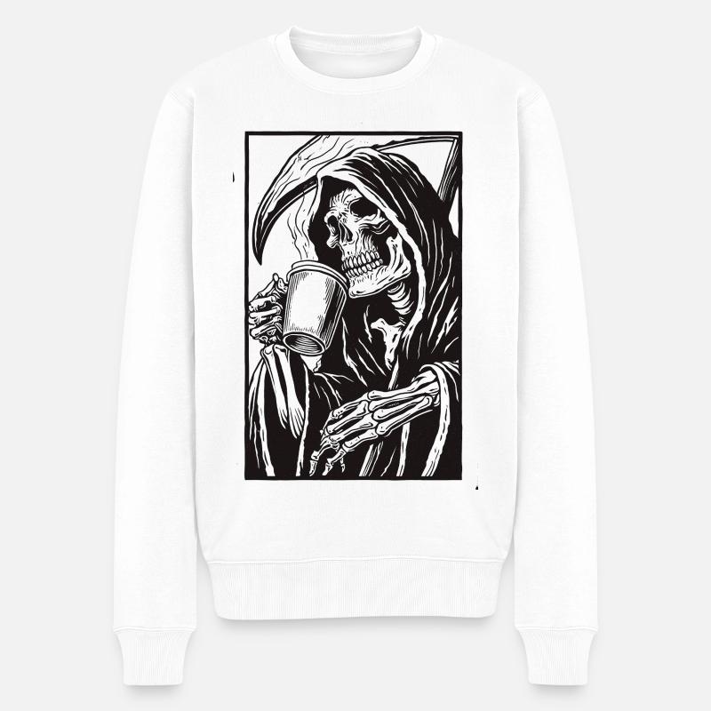 Coff & Death - Männer Premium Bio Pullover - Weiß