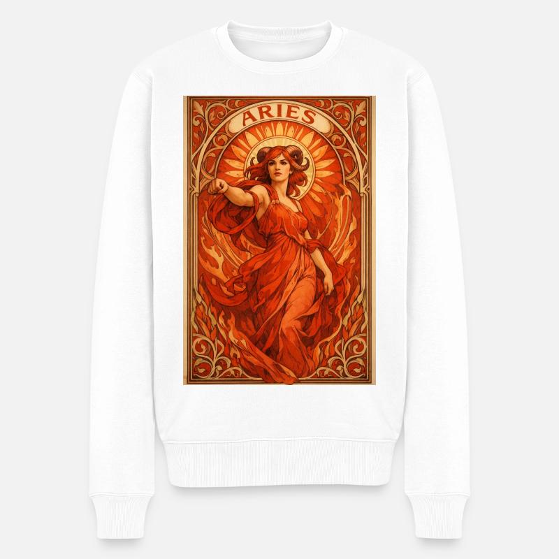 Aries Feuerstern im Art Nouveau Stil - Männer Premium Bio Pullover - Weiß