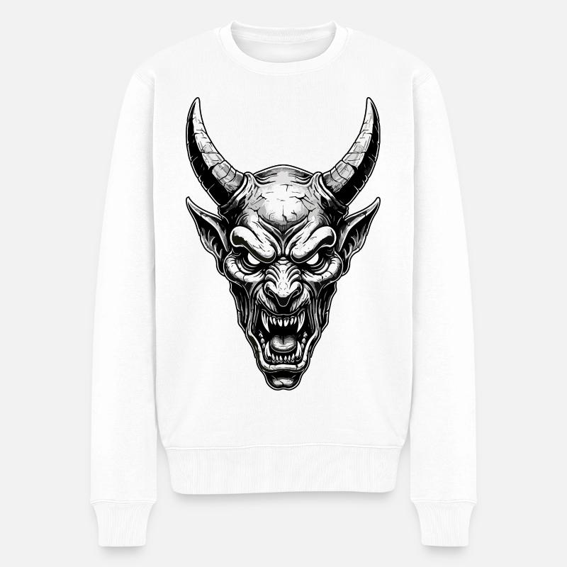 Dämonisches Gehörntes Masken-Teufelstotem Schwarz-Weiß - Männer Premium Bio Pullover - Weiß