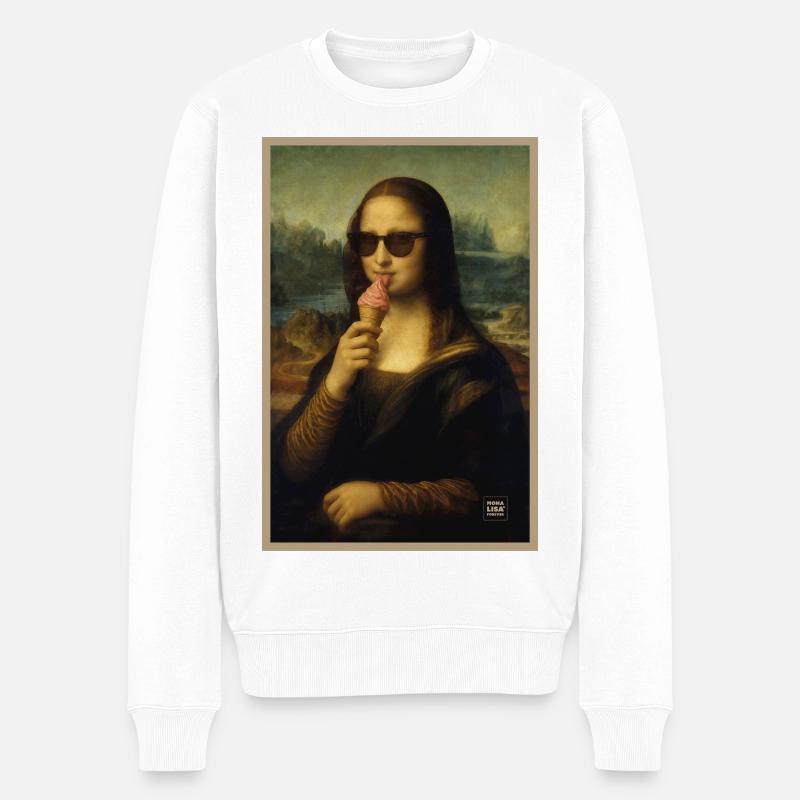 Mona Lisa leckt Eiscreme - Männer Premium Bio Pullover - Weiß