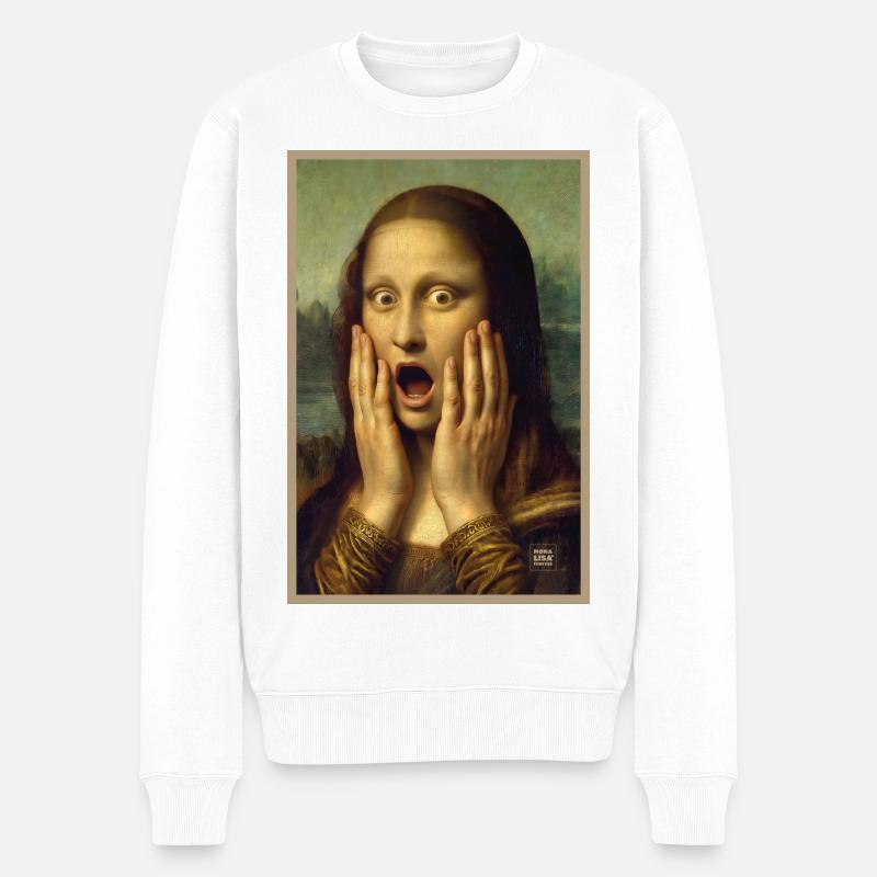 Schockiert, überrascht Mona Lisa - Männer Premium Bio Pullover - Weiß