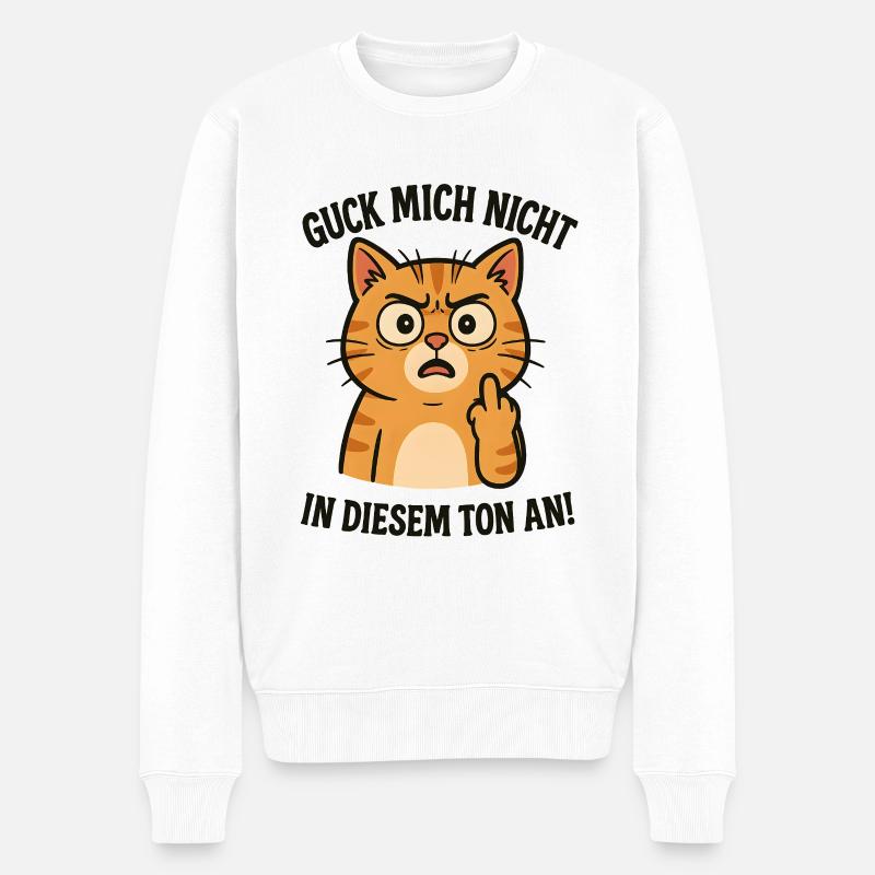 Morgenmuffel Katze mit Mittelfinger - Männer Premium Bio Pullover - Weiß