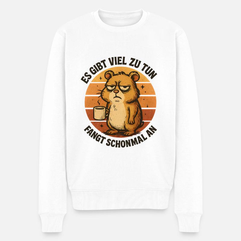 Grimmiger Hamster mit Kaffee - Männer Premium Bio Pullover - Weiß