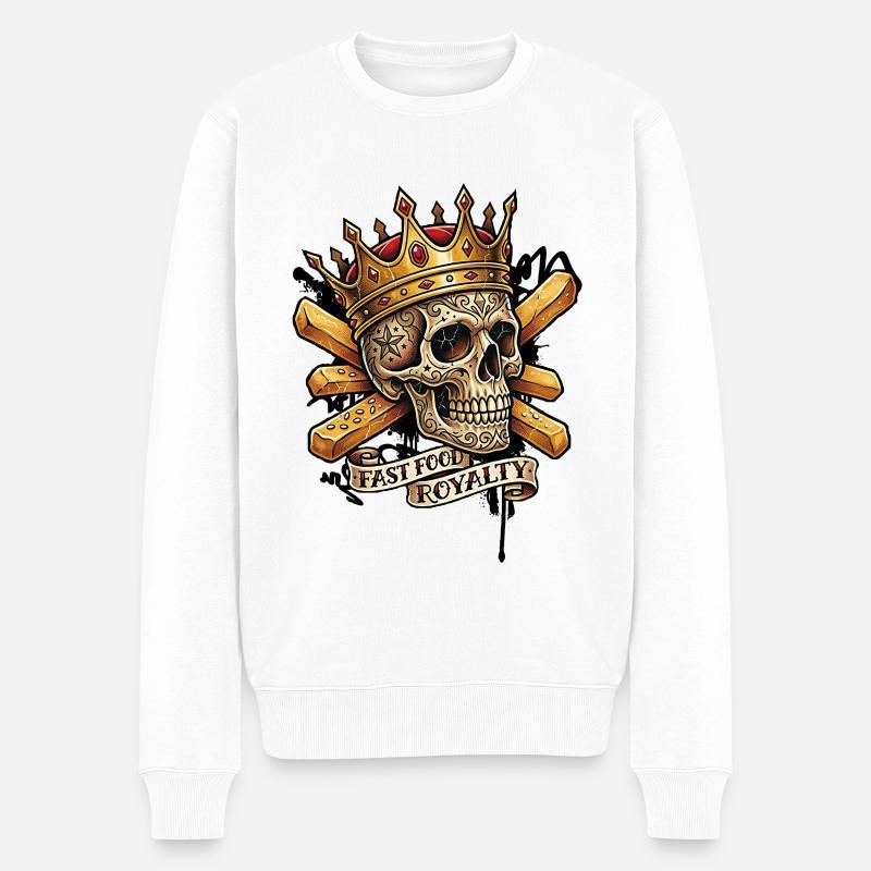 Skull/Skulled Crowned Fast-Food Royal - Männer Premium Bio Pullover - Weiß