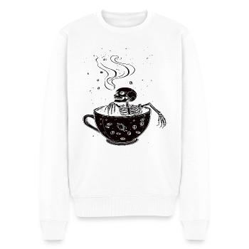 Skelett in der Kaffeetasse - Männer Premium Bio Pullover - Weiß - Vorne - Thijin (182cm)