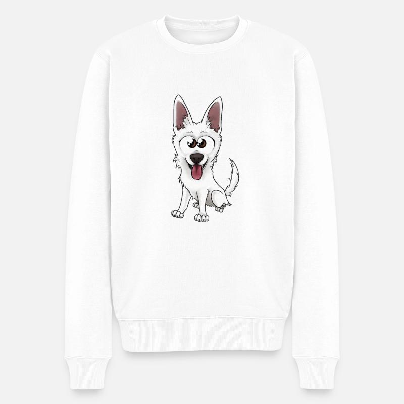 Caly, der Schweizer weiße Schäferhund - Männer Premium Bio Pullover - Weiß