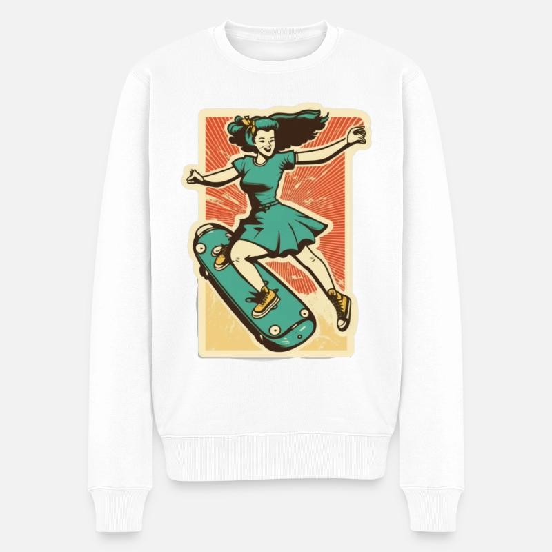 Skater-Mädchen - Männer Premium Bio Pullover - Weiß