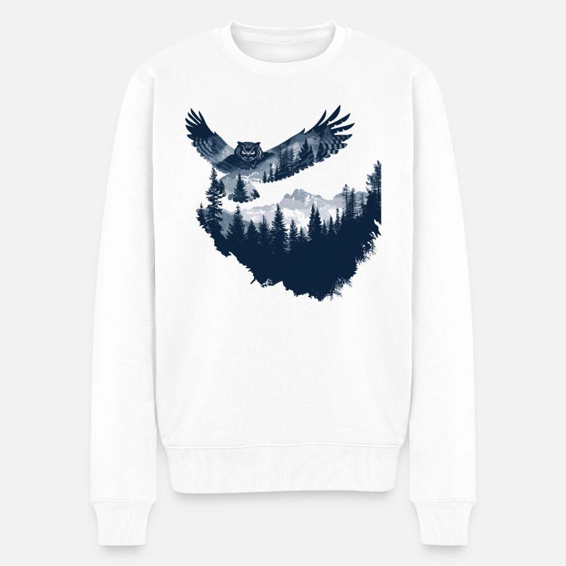 Eule Tier Eulen Vogel Wald Natur - Männer Premium Bio Pullover - Weiß