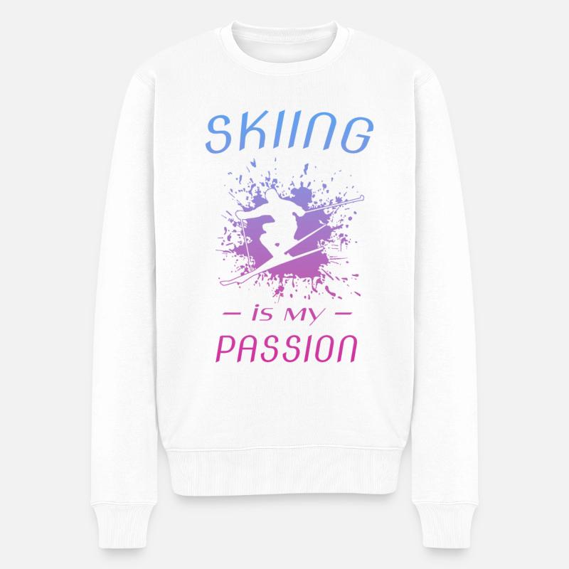 Skiing - Männer Premium Bio Pullover - Weiß