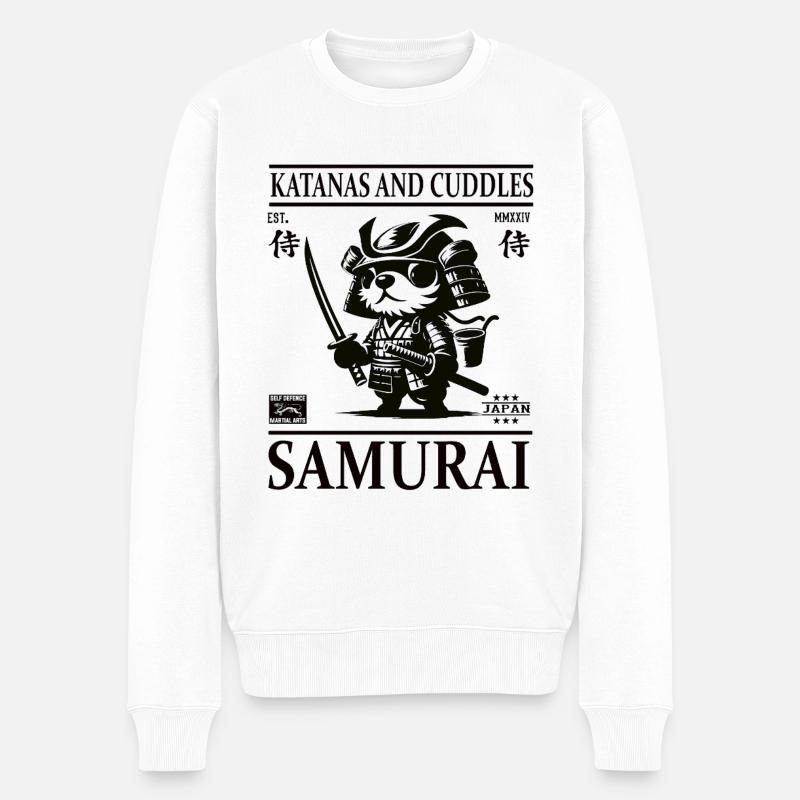 Süßer kleiner Hunde Samurai Design - Männer Premium Bio Pullover - Weiß