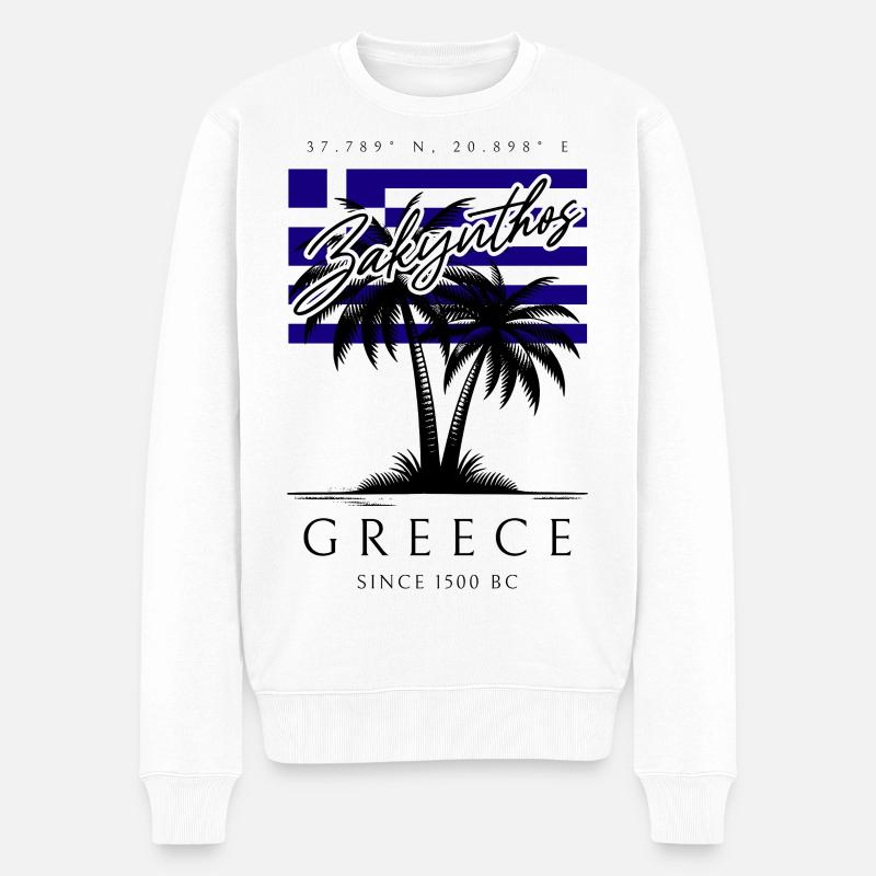 Zakynthos Palmen Flagge Reise Souvenir - Männer Premium Bio Pullover - Weiß