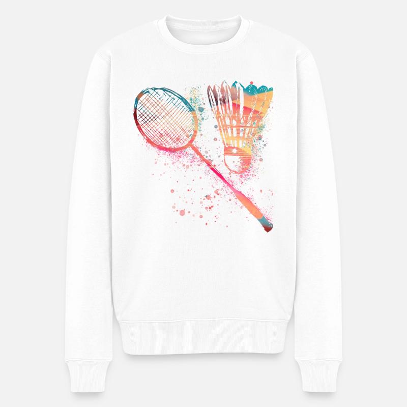 badminton,federball,aquarell, ,graffiti, - Männer Premium Bio Pullover - Weiß