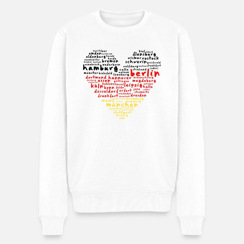 Deutsche Städte Flaggenherz - Männer Premium Bio Pullover - Weiß