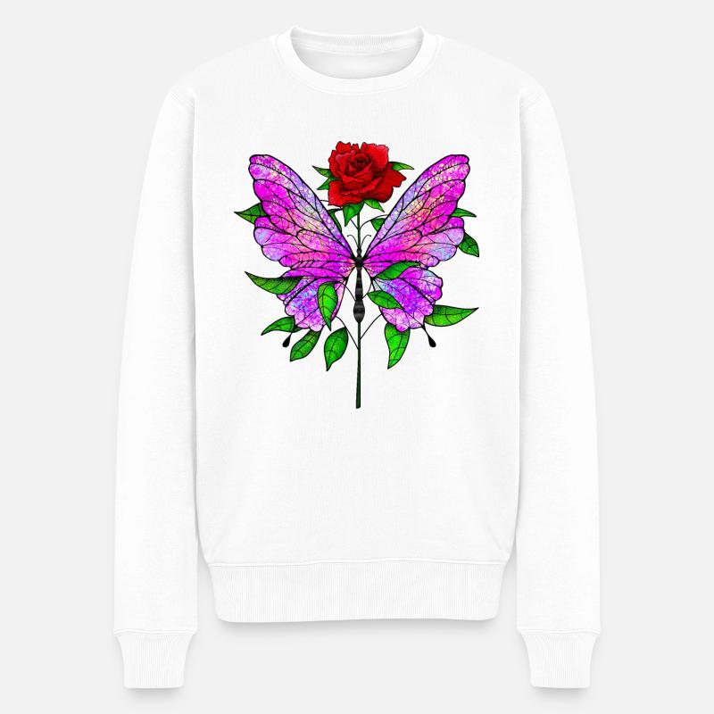 Papillon et rose - Pull Premium bio Homme - blanc
