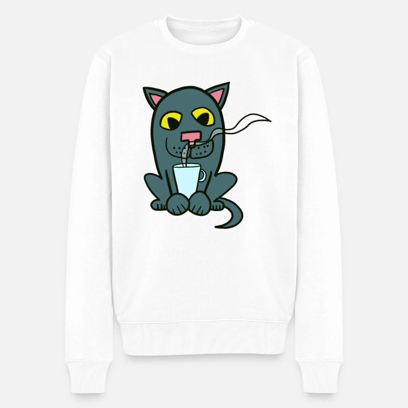 Kaffee und Katze - Männer Premium Bio Pullover - Weiß