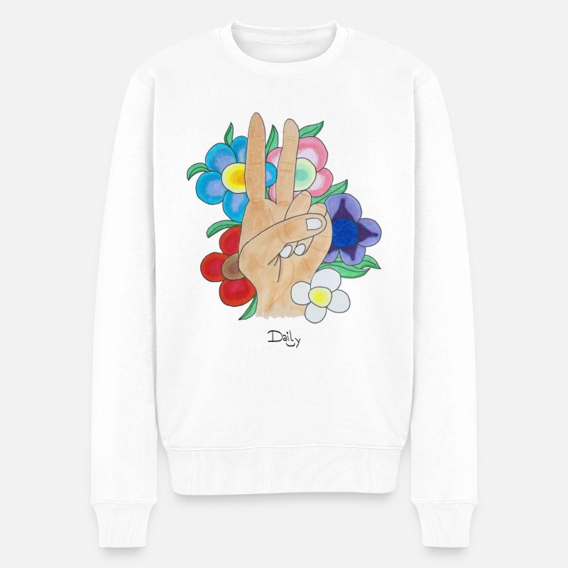 FloweryPeaceSign DailySmile - Männer Premium Bio Pullover - Weiß