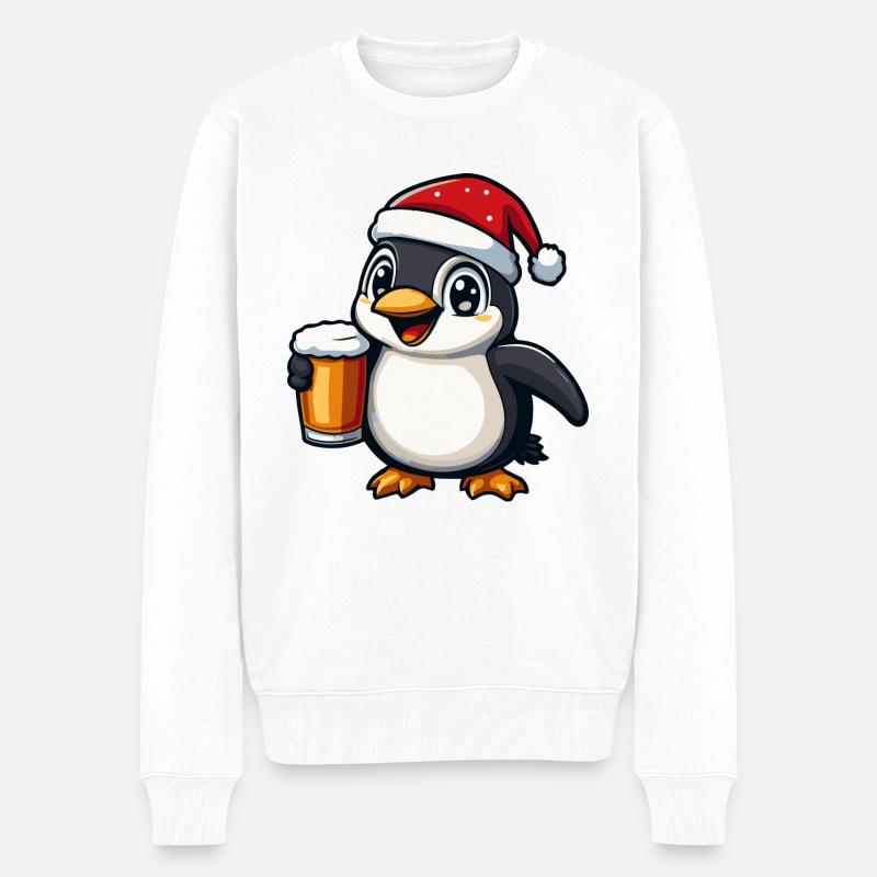 Pinguin Weihnachten Bier - Männer Premium Bio Pullover - Weiß