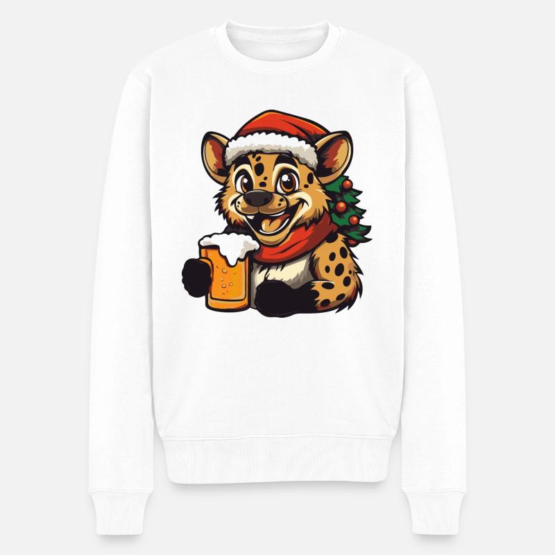 Hyäne Weihnachten Bier - Männer Premium Bio Pullover - Weiß