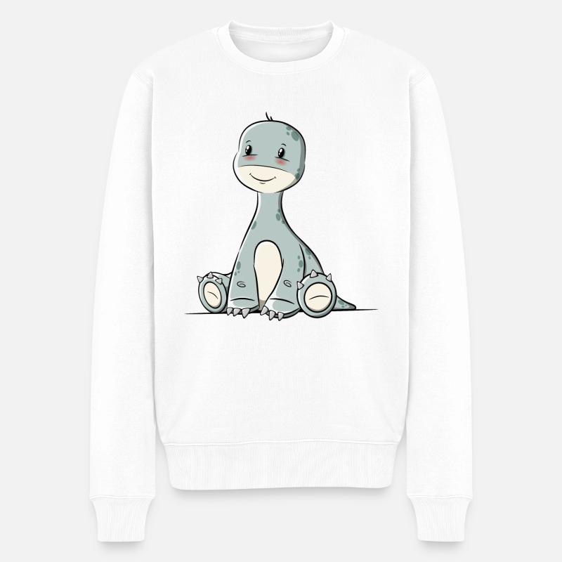 Dinosaurier Langhals - Männer Premium Bio Pullover - Weiß