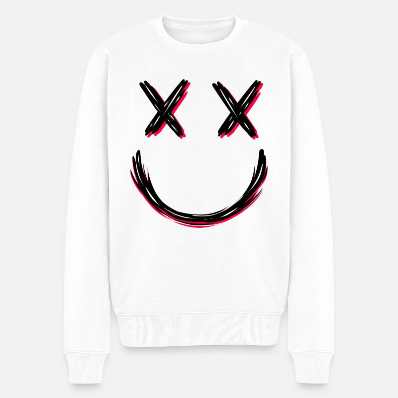 Gesicht mit X Augen - Männer Premium Bio Pullover - Weiß