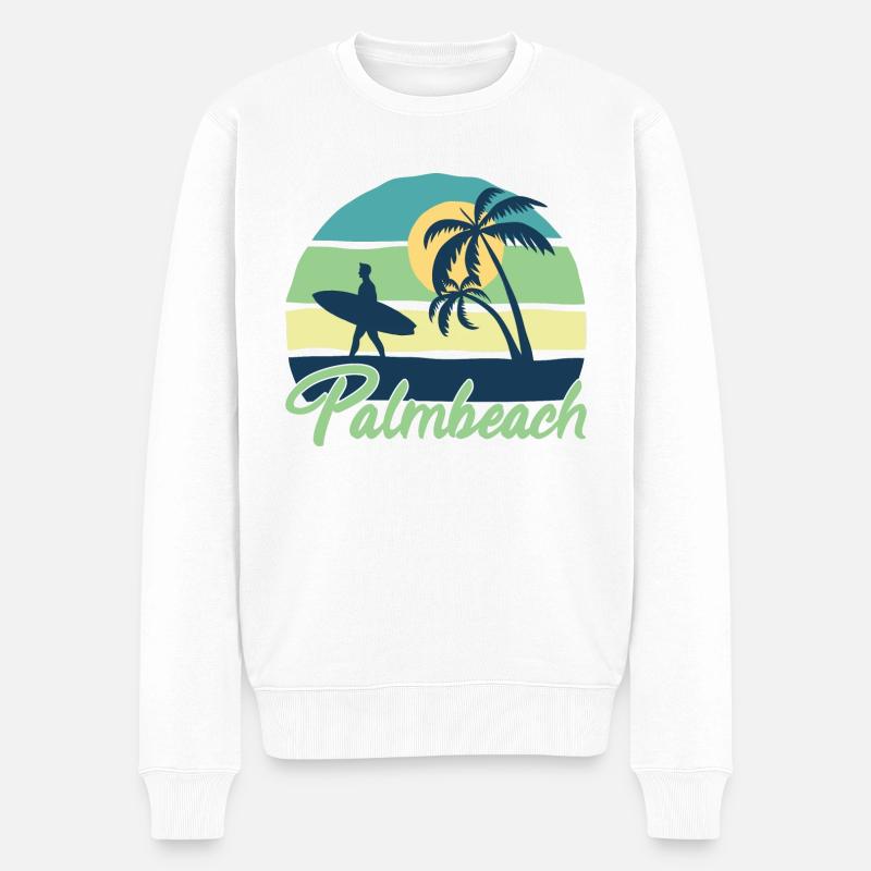 Surf surf sur surf Palm Beach Palmiers Plage - Pull Premium bio Homme - blanc