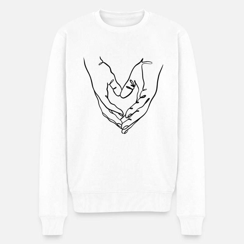 Handgeste Herz Strichzeichnung - Männer Premium Bio Pullover - Weiß