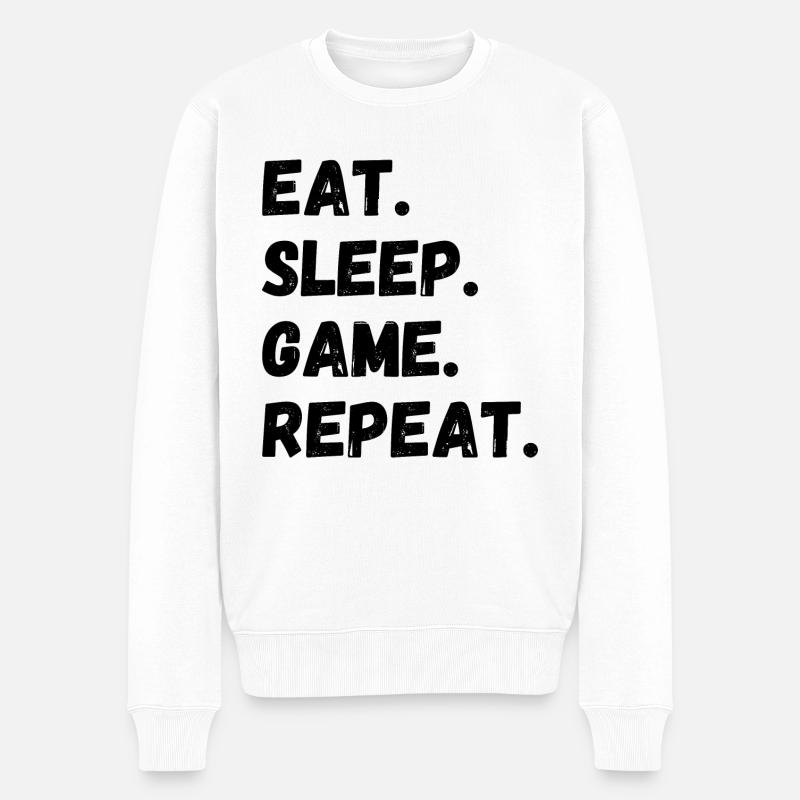 Eat Sleep Game Repeat - Männer Premium Bio Pullover - Weiß