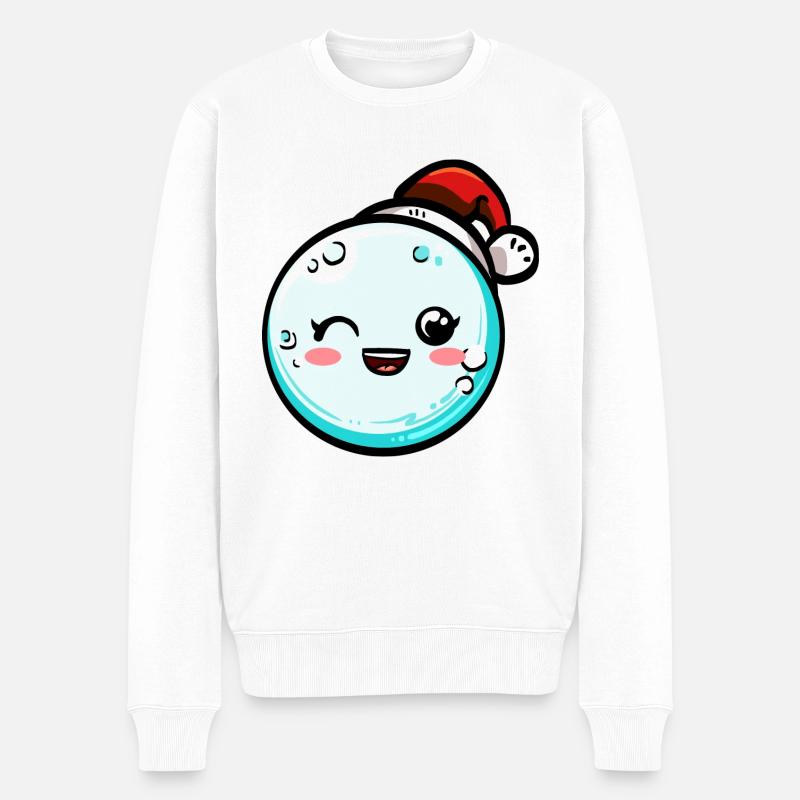 Schneeball mit Weihnachtsmütze #4/9 - Männer Premium Bio Pullover - Weiß